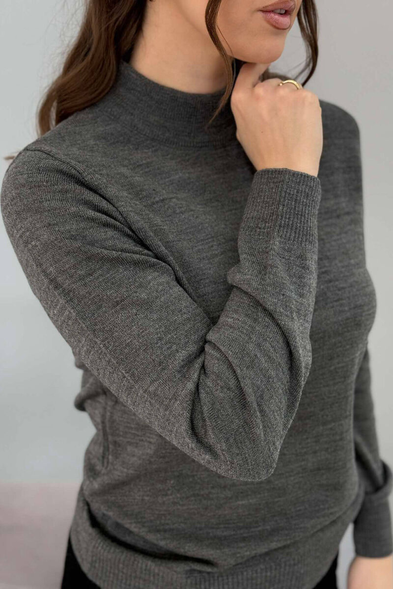 ONE COLOR SEMI NECK WOMEN SWEATER GREY/GRI - 3