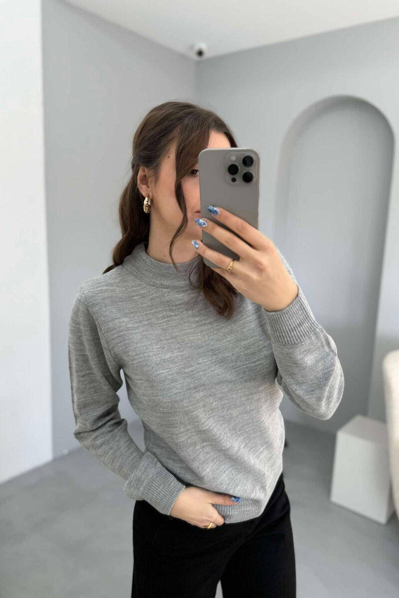 ONE COLOR SEMI NECK WOMEN SWEATER LIGHT GREY/GZ - 3