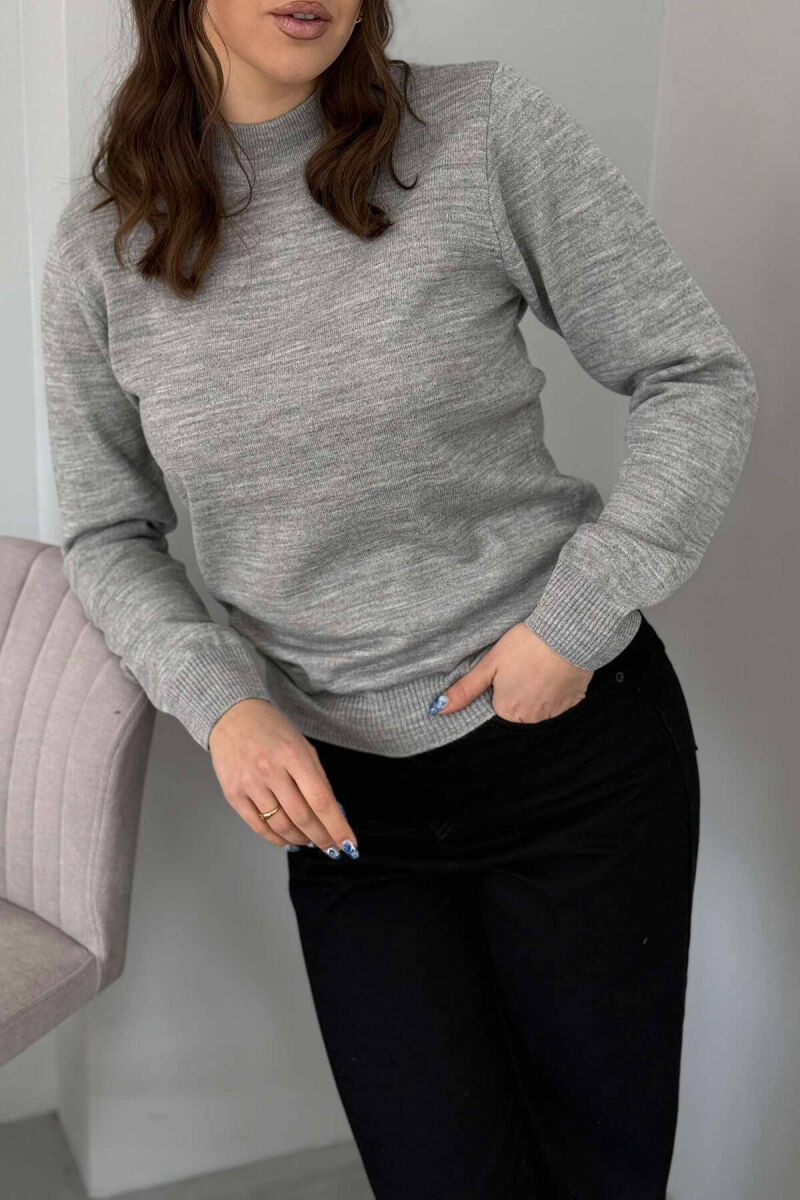 ONE COLOR SEMI NECK WOMEN SWEATER LIGHT GREY/GZ - 4