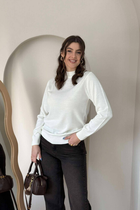 ONE COLOR SEMI NECK WOMEN SWEATER WHITE-E BARDHE 