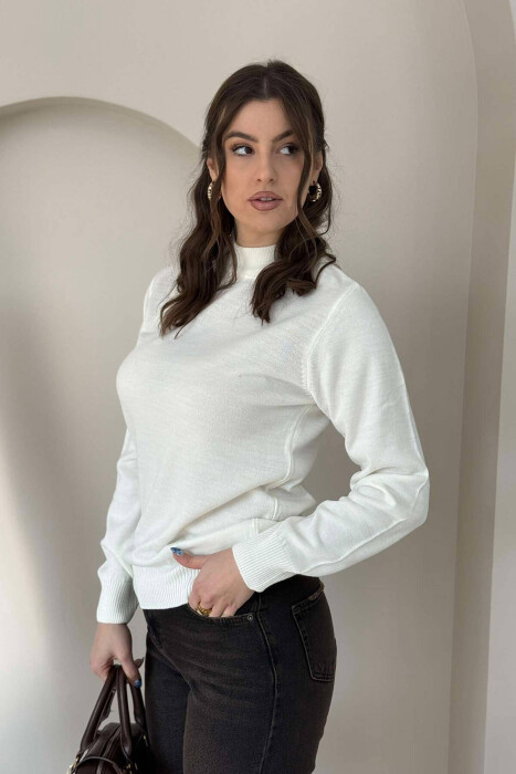 ONE COLOR SEMI NECK WOMEN SWEATER WHITE-E BARDHE - 2