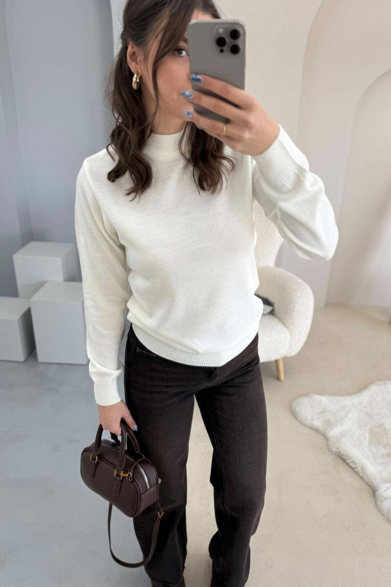 ONE COLOR SEMI NECK WOMEN SWEATER WHITE-E BARDHE - 3