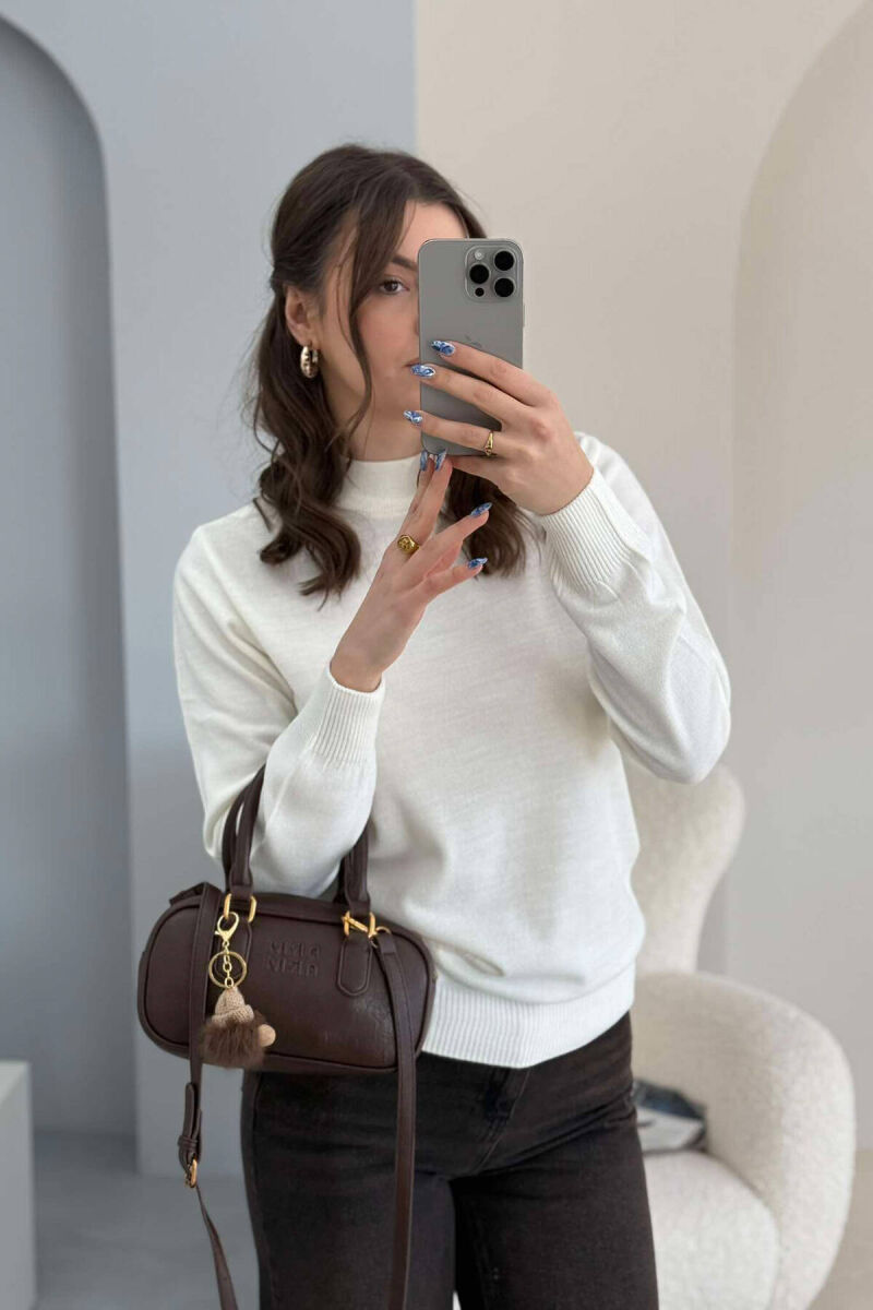 ONE COLOR SEMI NECK WOMEN SWEATER WHITE-E BARDHE - 4