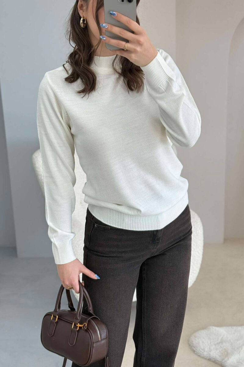 ONE COLOR SEMI NECK WOMEN SWEATER WHITE-E BARDHE - 6