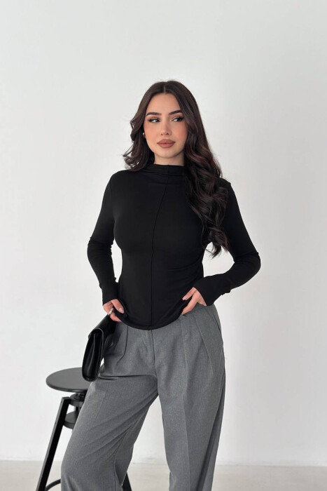 ONE COLOR SEMI NECK WOMAN SWEATSHIRT BLACK/ E ZEZE - KLAUDIO FASHION