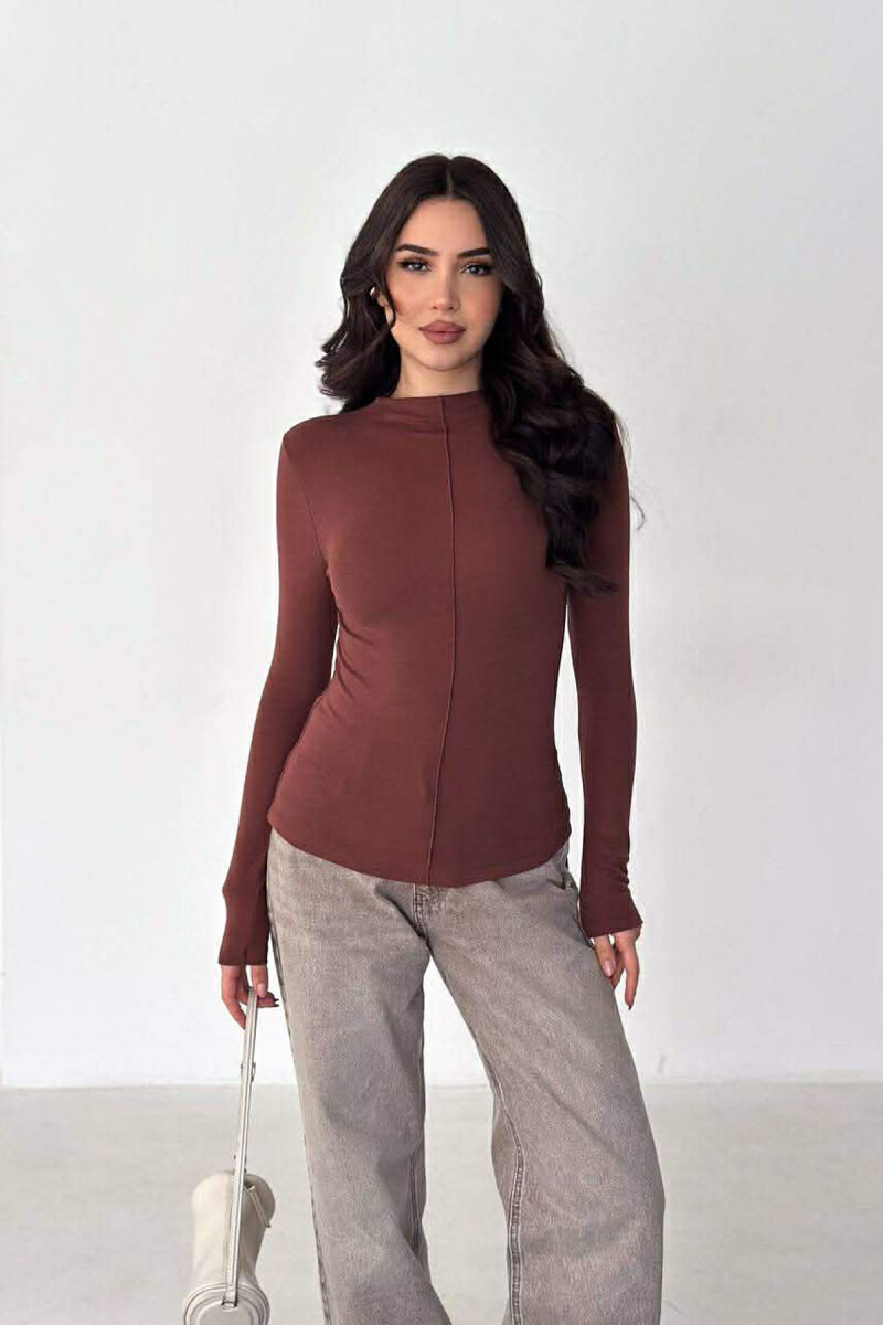 ONE COLOR SEMI NECK WOMAN SWEATSHIRT BROWN/KAFE - 1