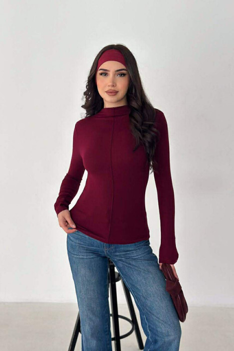 ONE COLOR SEMI NECK WOMAN SWEATSHIRT BURGUNDY/VISHNJE - KLAUDIO FASHION