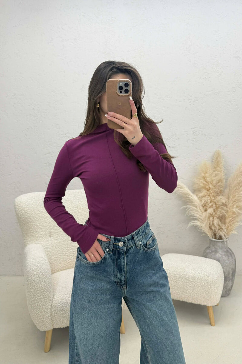 ONE COLOR SEMI NECK WOMAN SWEATSHIRT PURPLE/LEJLA - 1