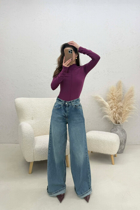 ONE COLOR SEMI NECK WOMAN SWEATSHIRT PURPLE/LEJLA - 3