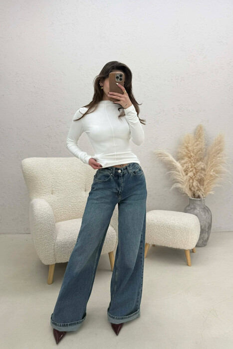 ONE COLOR SEMI NECK WOMAN SWEATSHIRT WHITE-E BARDHE - 2