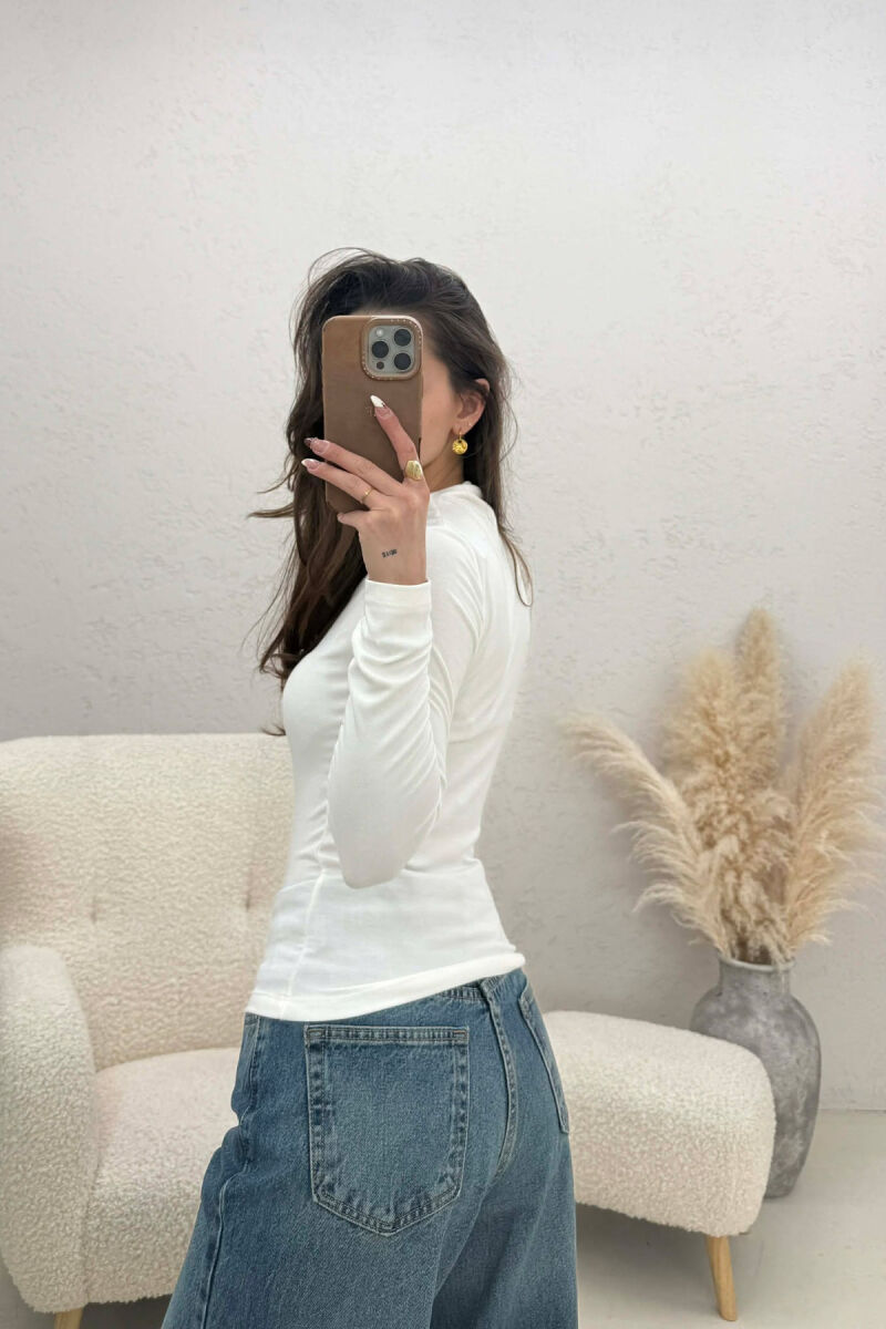 ONE COLOR SEMI NECK WOMAN SWEATSHIRT WHITE-E BARDHE - 3