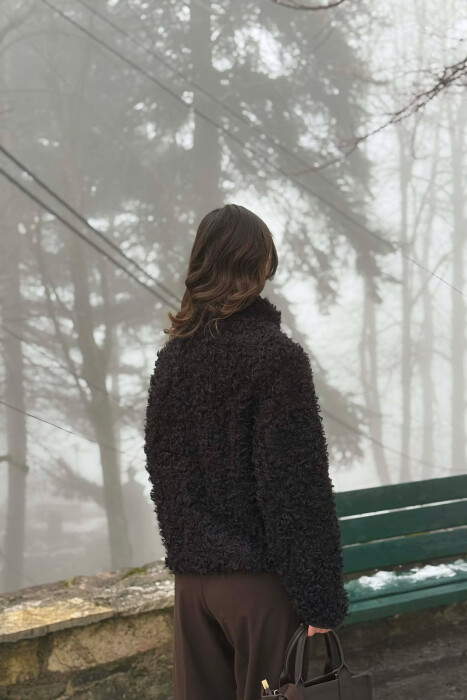 ONE COLOR SHEEP SKIN ZIPPER TWO FRONT POCKETS WOMAN COAT BLACK/ E ZEZE - 2