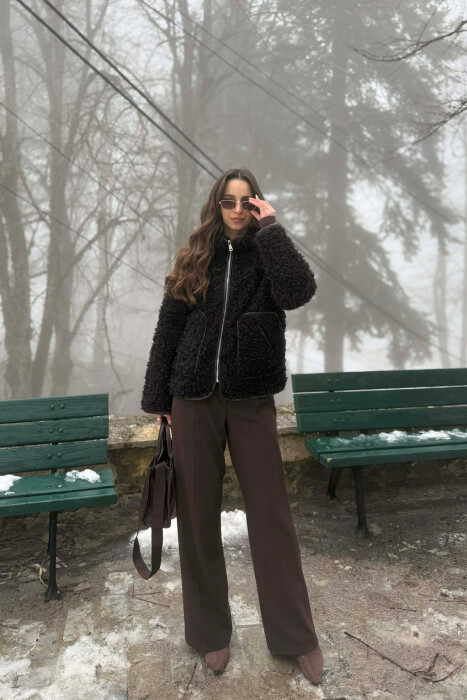 ONE COLOR SHEEP SKIN ZIPPER TWO FRONT POCKETS WOMAN COAT BLACK/ E ZEZE - 3