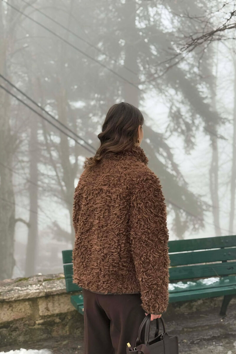 ONE COLOR SHEEP SKIN ZIPPER TWO FRONT POCKETS WOMAN COAT BROWN/KAFE - 4