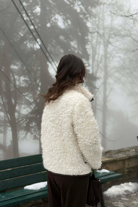 ONE COLOR SHEEP SKIN ZIPPER TWO FRONT POCKETS WOMAN COAT WHITE-E BARDHE - 5