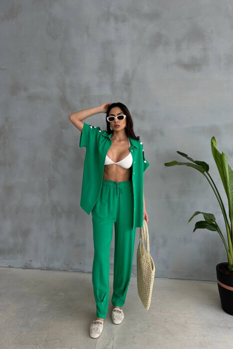 ONE COLOR SHELL DETAILS VEST + TROUSERS WOMAN SET GREEN/JESHILE - 1