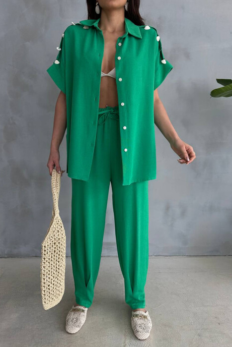 ONE COLOR SHELL DETAILS VEST + TROUSERS WOMAN SET GREEN/JESHILE - 6