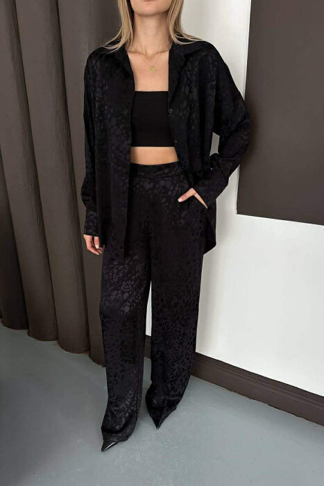 ONE COLOR SHINY SHIRT + TROUSERS WOMAN SET BLACK/ E ZEZE - 2