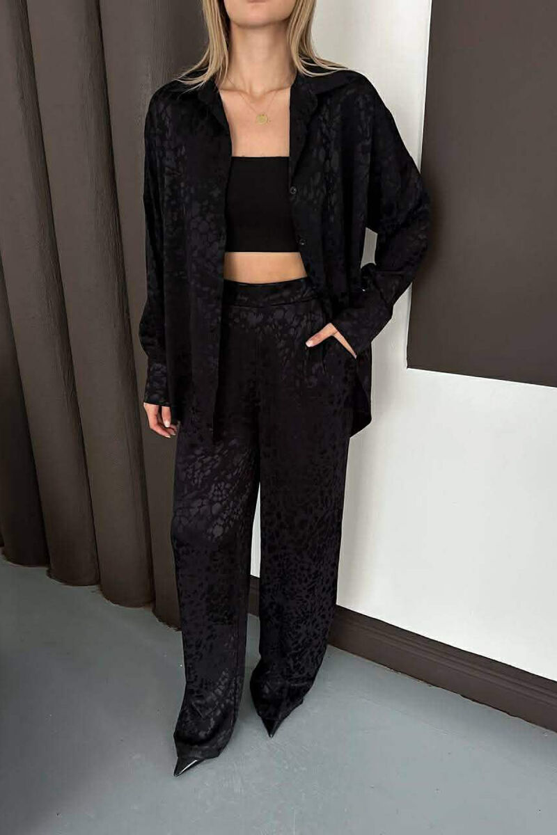 ONE COLOR SHINY SHIRT + TROUSERS WOMAN SET BLACK/ E ZEZE - 2