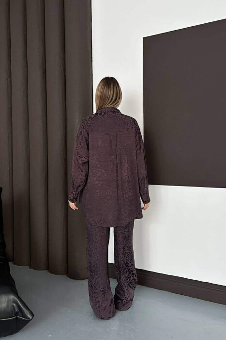 ONE COLOR SHINY SHIRT + TROUSERS WOMAN SET BROWN/KAFE - 2