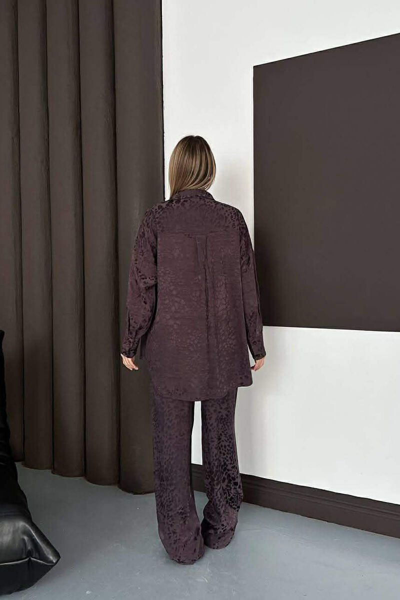 ONE COLOR SHINY SHIRT + TROUSERS WOMAN SET BROWN/KAFE - 2
