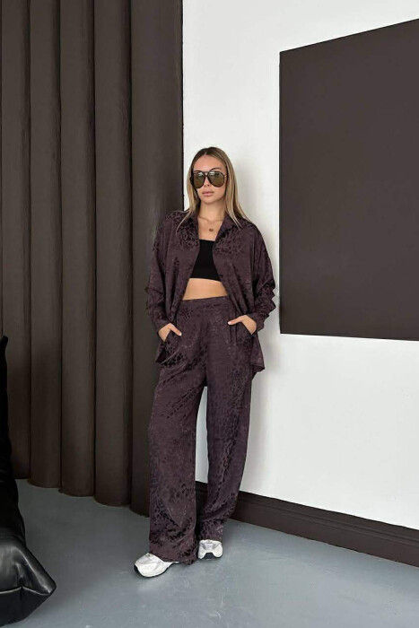 ONE COLOR SHINY SHIRT + TROUSERS WOMAN SET BROWN/KAFE - 3