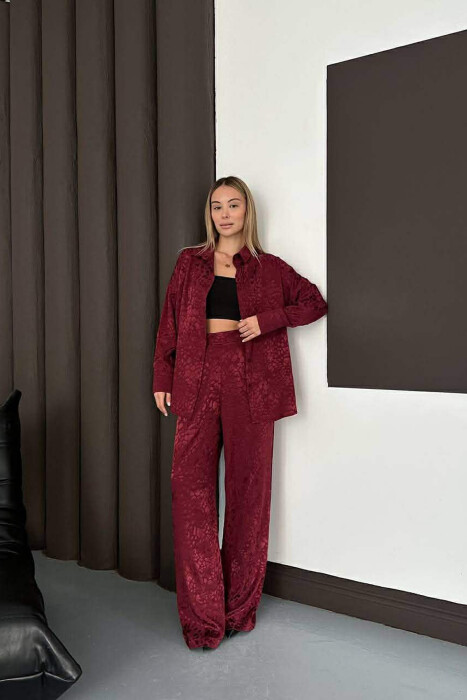 ONE COLOR SHINY SHIRT + TROUSERS WOMAN SET BURGUNDY/VISHNJE 