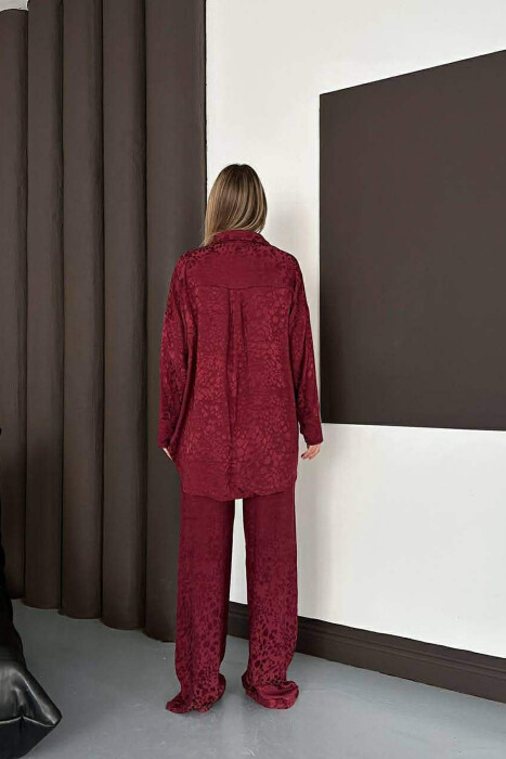 ONE COLOR SHINY SHIRT + TROUSERS WOMAN SET BURGUNDY/VISHNJE - 2