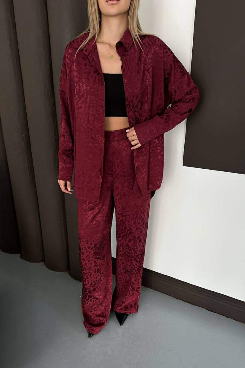 ONE COLOR SHINY SHIRT + TROUSERS WOMAN SET BURGUNDY/VISHNJE - 3