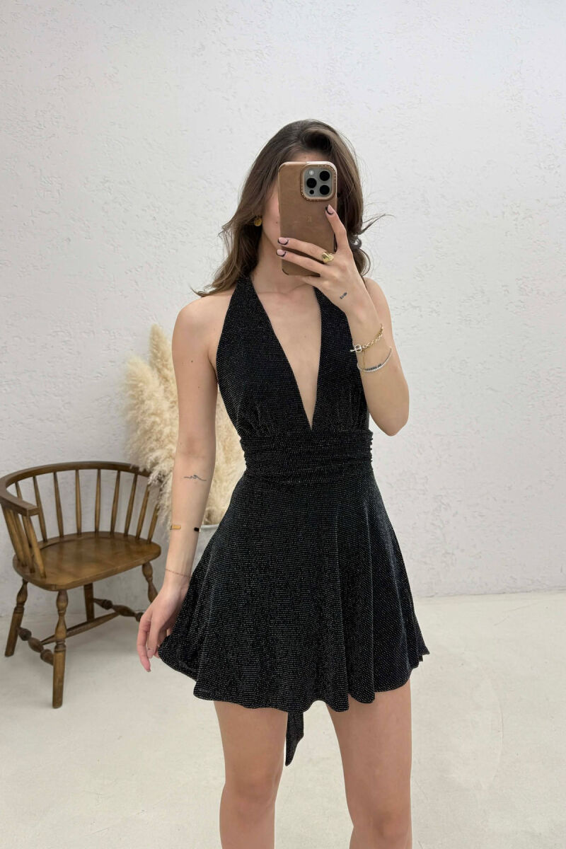 ONE COLOR SHINY SHORT WOMAN DRESS BLACK/ E ZEZE - 3