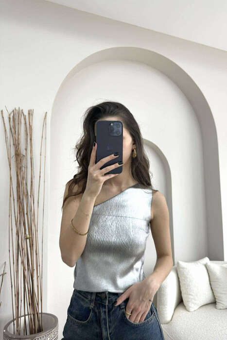 ONE COLOR SHINY WOMEN TANK TOP SILVER/ARGJEND - KLAUDIO FASHION