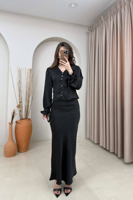 ONE COLOR SHIRT +SKIRT WOMAN SET BLACK/ E ZEZE - 