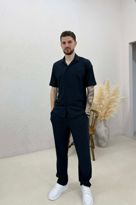 ONE COLOR SHIRT + TROUSERS SWEATSUIT SETS BLUE/BLU - KLAUDIO FASHION