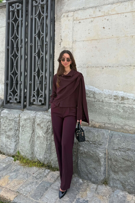ONE COLOR SHIRT +TROUSERS WOMAN SET DARK PURPLE/LEJLA ERRET - KLAUDIO FASHION