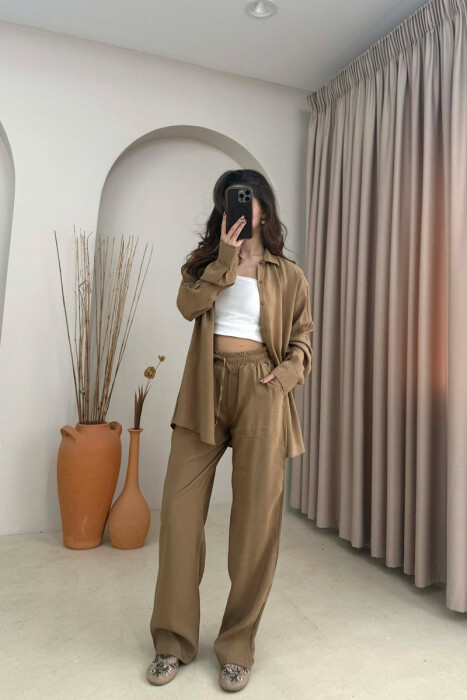 ONE COLOR SHIRT + TROUSERS WOMAN SET LIGHT BROWN/KAZB - 1