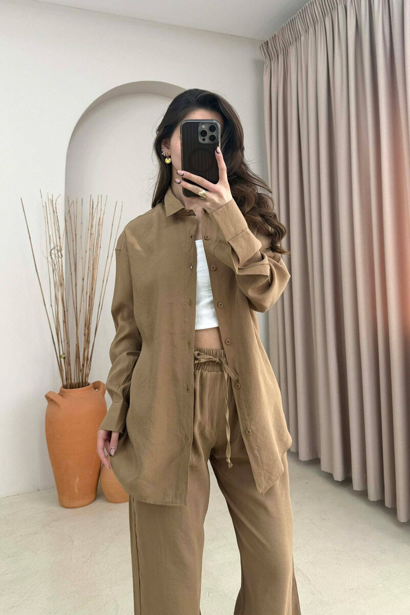 ONE COLOR SHIRT + TROUSERS WOMAN SET LIGHT BROWN/KAZB - 3