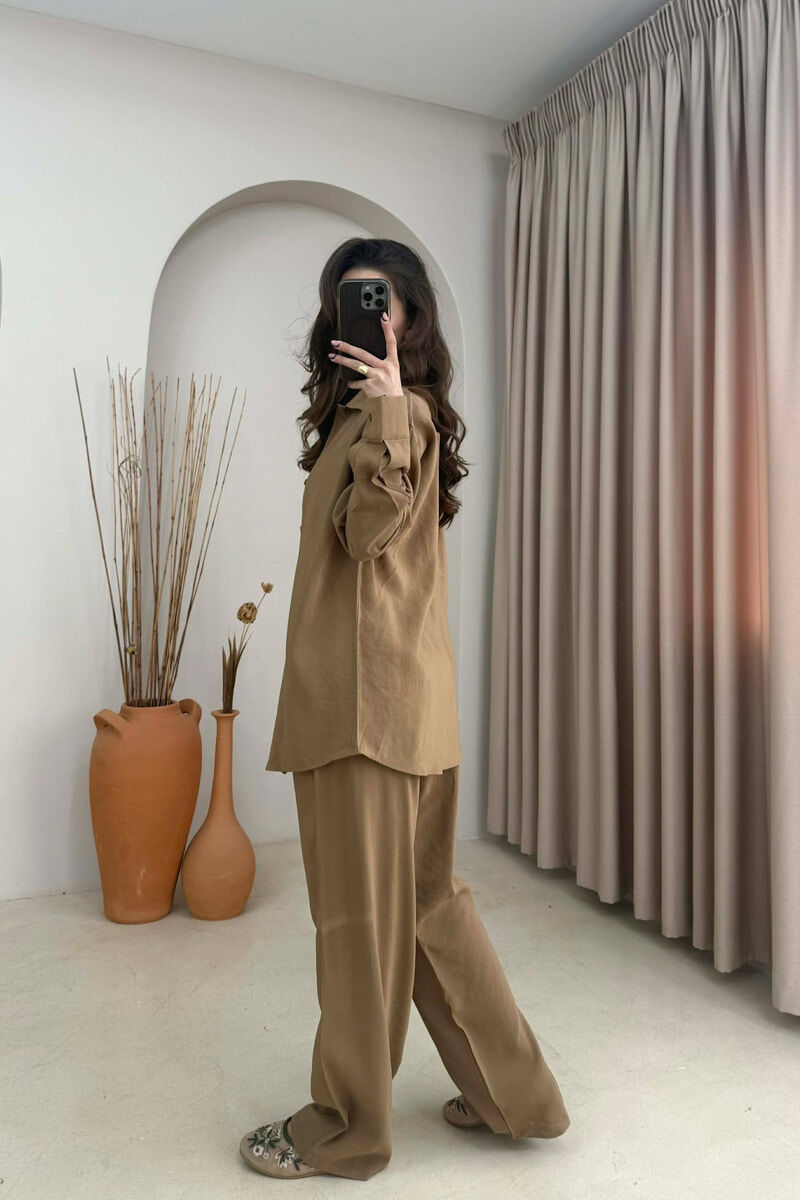 ONE COLOR SHIRT + TROUSERS WOMAN SET LIGHT BROWN/KAZB - 4