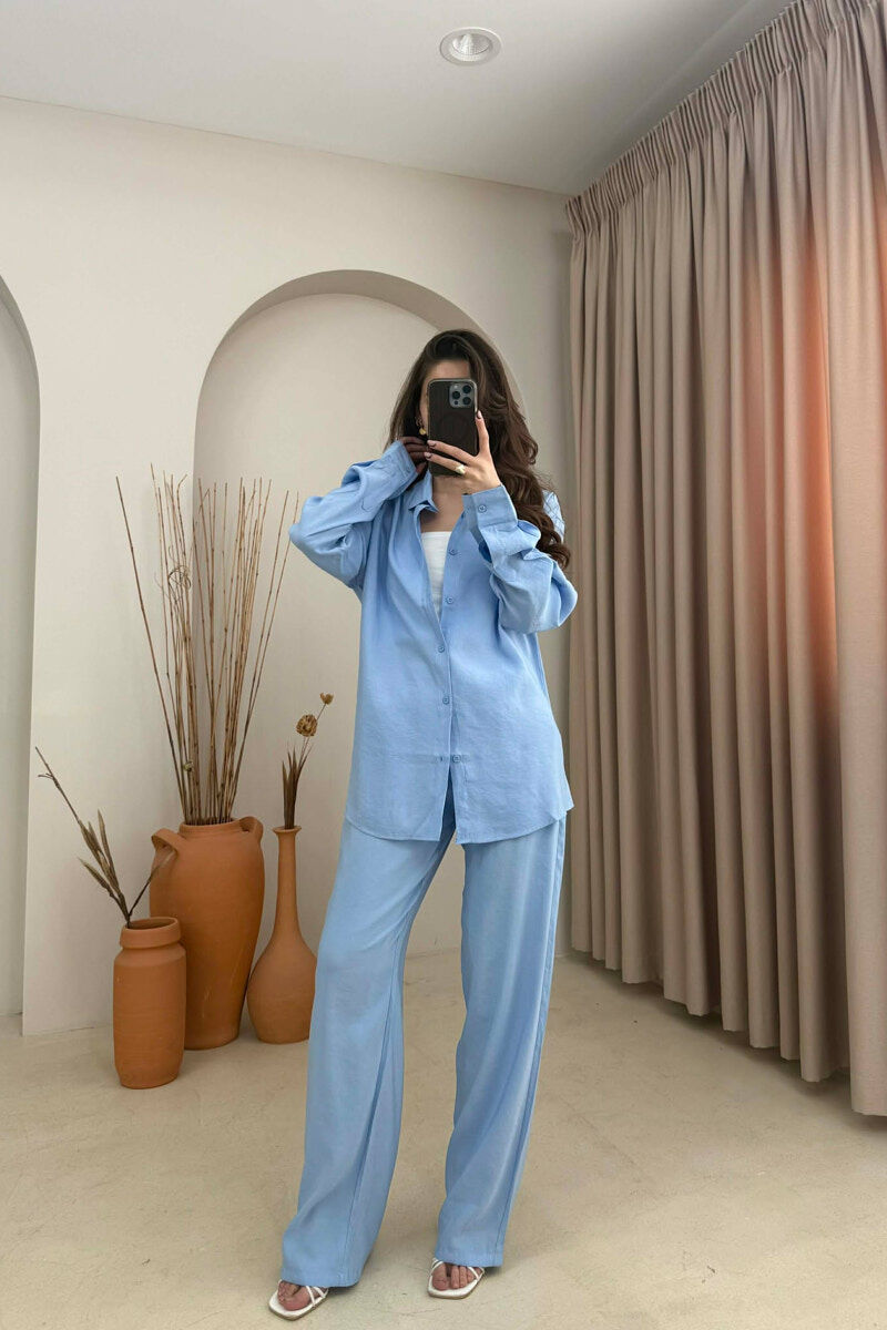 ONE COLOR SHIRT + TROUSERS WOMAN SET LIGHTBLUE/BZ - 1