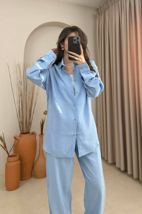 ONE COLOR SHIRT + TROUSERS WOMAN SET LIGHTBLUE/BZ - 2