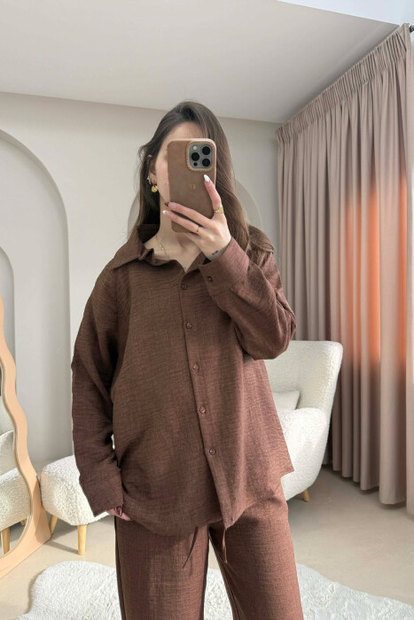 ONE COLOR SHIRT+ TROUSERS WOMEN SET BROWN/KAFE - 3