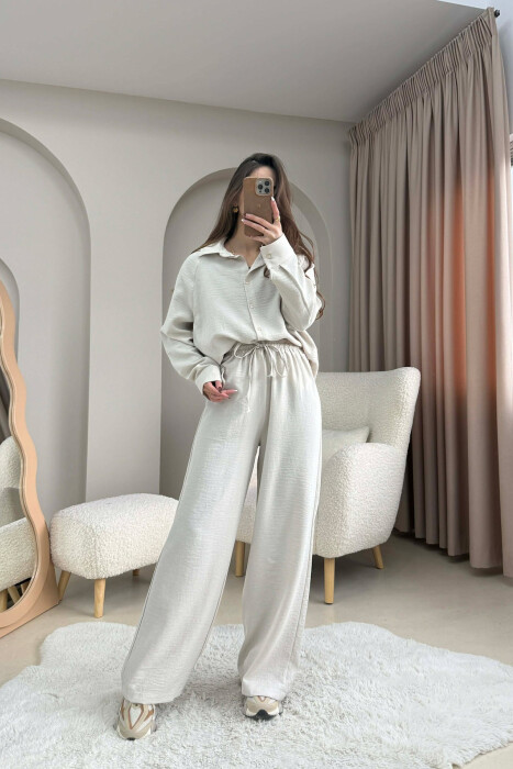 ONE COLOR SHIRT+ TROUSERS WOMEN SET CREAM/KREM 