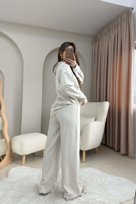 ONE COLOR SHIRT+ TROUSERS WOMEN SET CREAM/KREM - 2