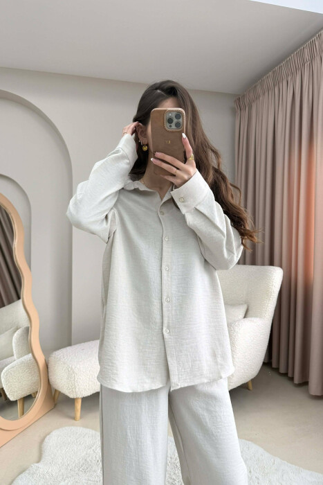 ONE COLOR SHIRT+ TROUSERS WOMEN SET CREAM/KREM - 4