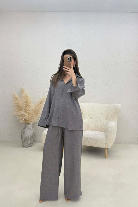 ONE COLOR SHIRT+ TROUSERS WOMEN SET DARK GREY/GEE - 2