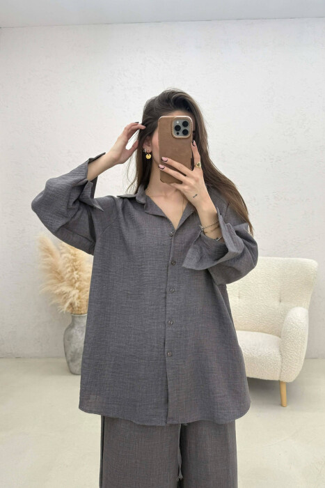 ONE COLOR SHIRT+ TROUSERS WOMEN SET DARK GREY/GEE - 4