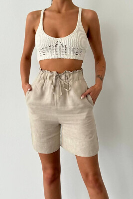 ONE COLOR SHORT LINEN WOMAN BEIGE/BEZHE - 5