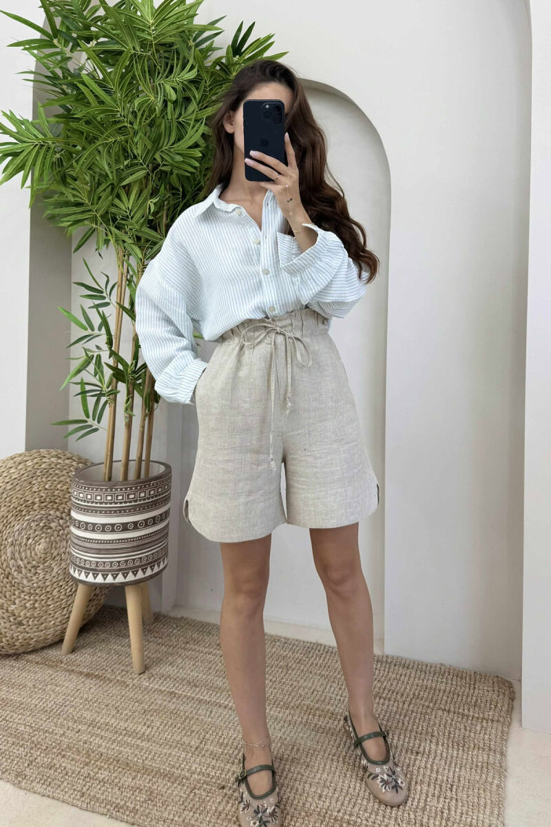 ONE COLOR SHORT LINEN WOMAN BEIGE/BEZHE - 1