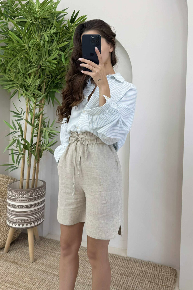 ONE COLOR SHORT LINEN WOMAN BEIGE/BEZHE - 3