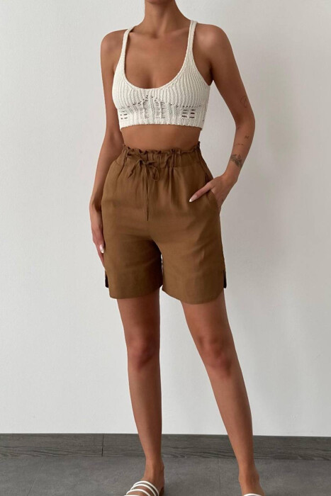 ONE COLOR SHORT LINEN WOMAN BROWN/KAFE 