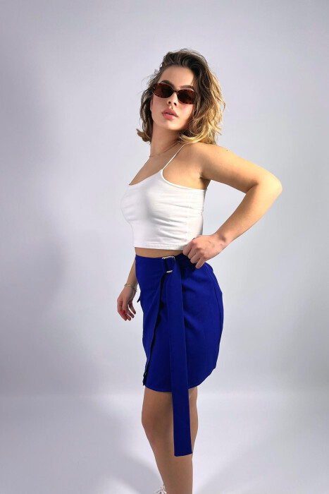 ONE COLOR SHORT SKIRT DARK BLUE/BEE - 2